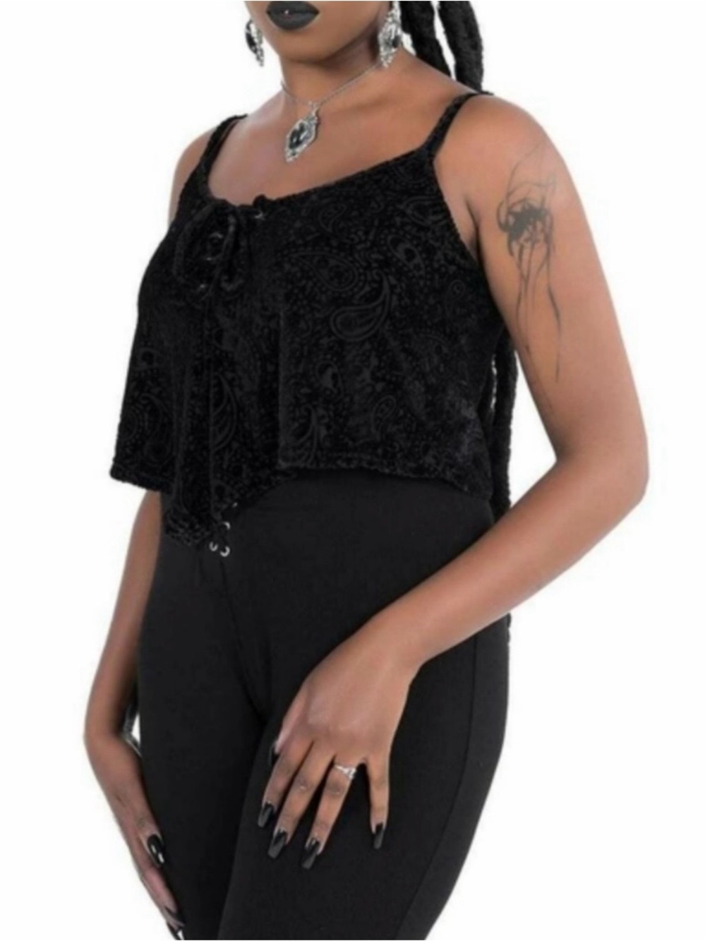 Killstar Comic Certainty Velvet Gothic Lace Up Tank Top NWT
